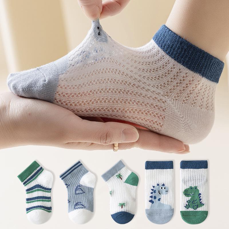 Spring/Summer Mesh Silk Children's Cartoon Ankle Socks - Cute, Breathable Cotton for Boys & Girls