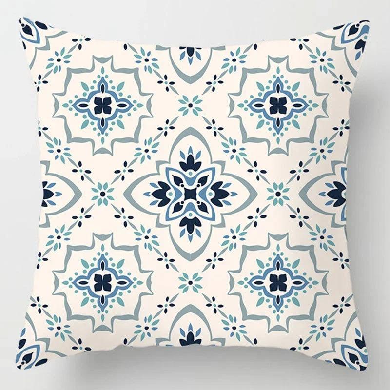 Home Decor Blue Geometric & Leaf Pattern Throw Pillow Covers Pattern Cushion Cover Suitable for Sofa Bedroom Car Pillow Cover