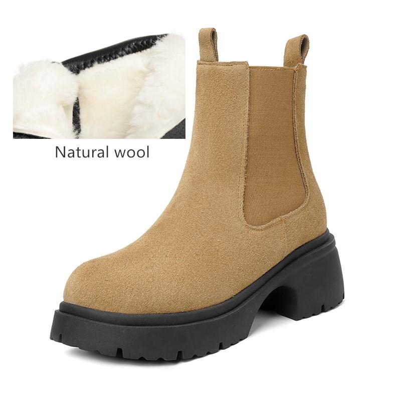 Mode AIYUQI Damen Chelsea Boots Echtes Leder 2025 Neu Naturwolle Schneestiefel Damen High Heel Damen Stiefeletten