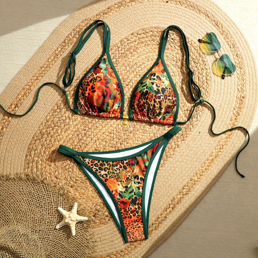 1011 New European and American Sexy Fashion Leopard Print Print Women's Split Swimsuit