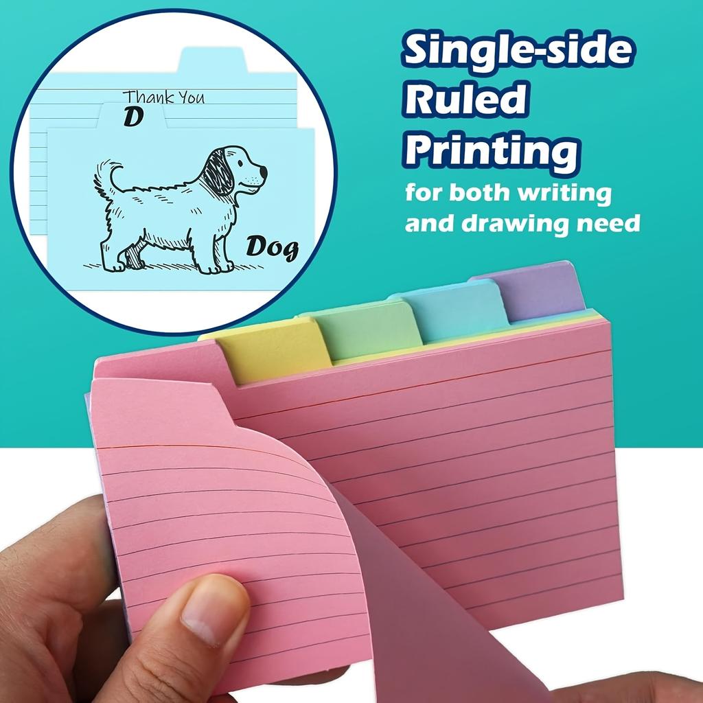 1 Opakowanie Zakładkowanych Przewodników do Kartotek, Przekładki do Kartotek 5x3 cale, Kolorowe Karty Notatnikowe i Przewodnik po Przepisach, 5 Kolorów, po 50 z każdego koloru