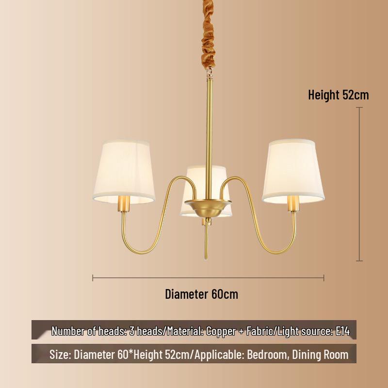 

Американская медная люстра: Современный кремовый тканевый дизайн для гостиной, спальни или столовой With Three-Color Light Source
