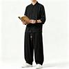 Herren Chinesischer Stil Retro Stehkragen Hemd und Hose Lässiges Zweiteiliges Set