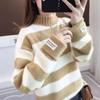 Chenier Pullover Herbst und Winter lockere Oberbekleidung lässig Imitation Nerz Halbrollkragen gestreifter Kontrastpullover Damen Explosion
