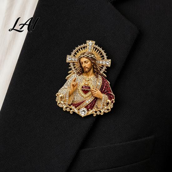 Confirmation Decoration Pin Sacred Heart of Jesus Brooch Souvenir Christian Faith Accessory with Enamel Brooch Pin Catholic Lapel Inspirational Gift