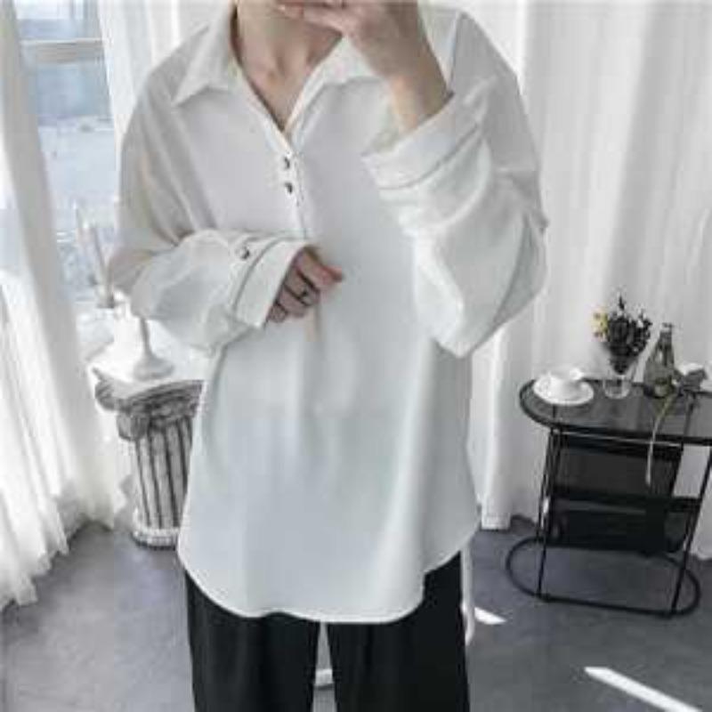 Men's Long Korean Style Loose Inner Pullover Shirt Spring Autumn Trendy Handsome Drape Top