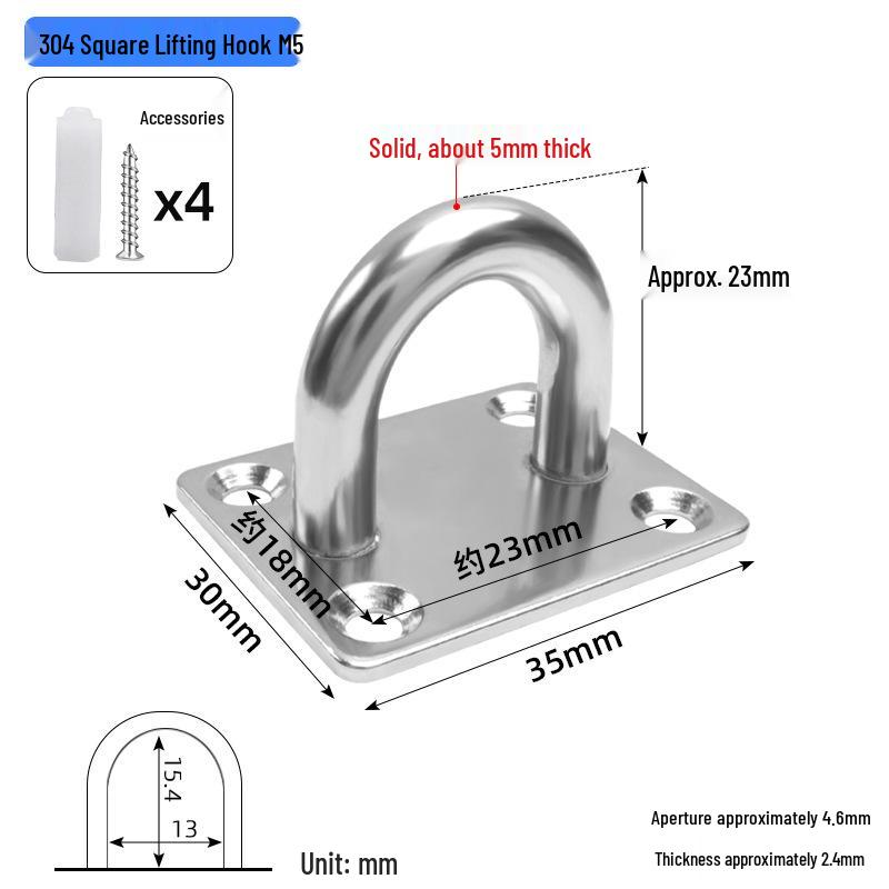 304 Stainless Steel Ceiling Hook Set - U-shaped Load-bearing Hang & Lift Hook for Fans, Sandbags, Lamps & Pendants