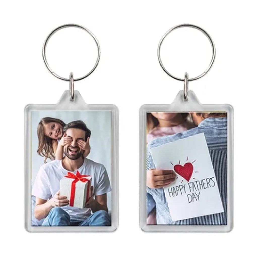 100Pcs Rectangular Transparent Keychain Photo Frame Acrylic Plastic Keyring Picture Bracket for Travel
