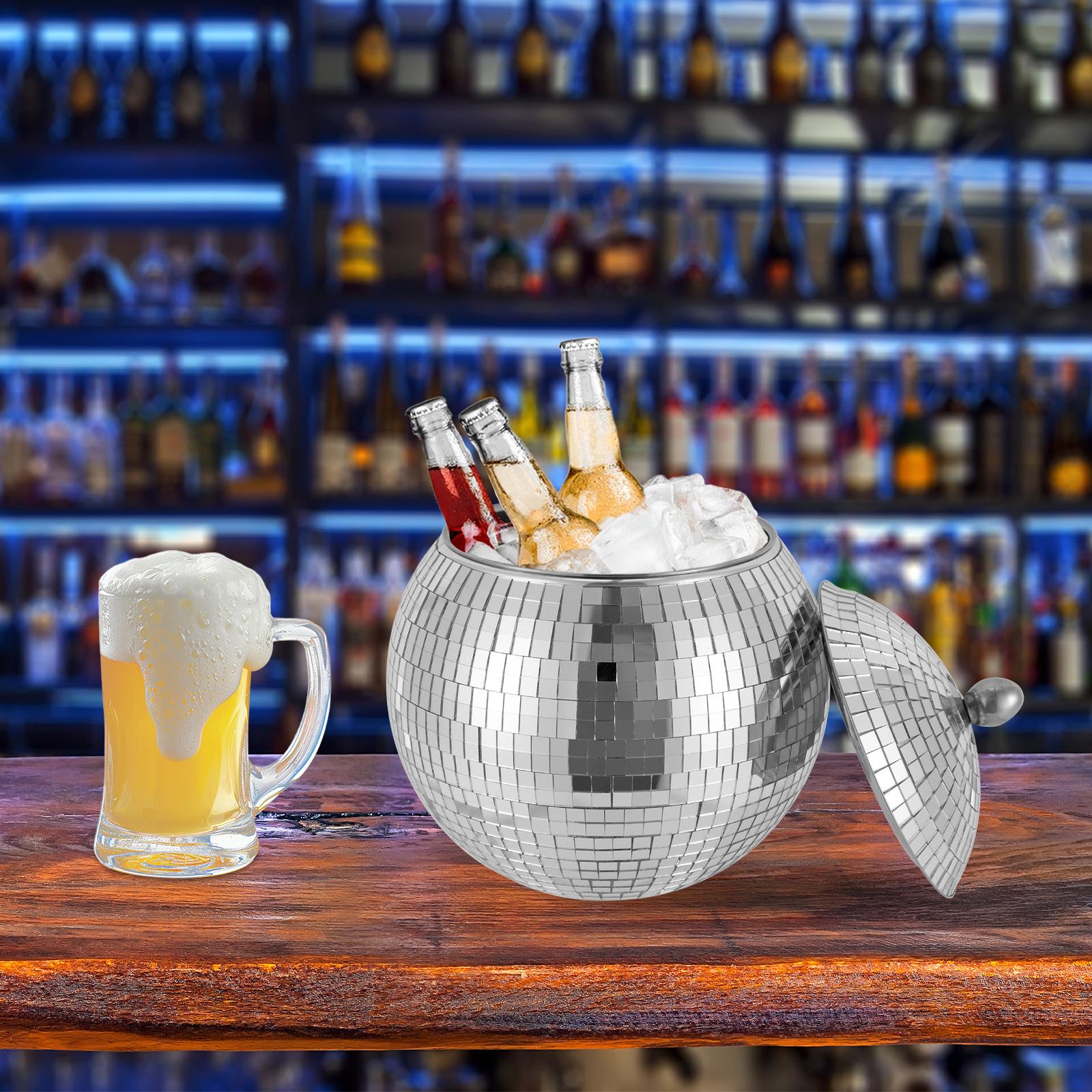 

Disco Ball Ice Bucket 20cm (7.87in) with Stainless Steel Drink Bucket & Lid – Sparkling Party Cooler for Champagne, Wine, Beer серебряный