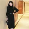 Women 2021 Autumn Winter Elegant Dresses Female Ribbed Knitted Sweater Dresses Ladies Turtleneck Long Sleeve Midi Vestidos