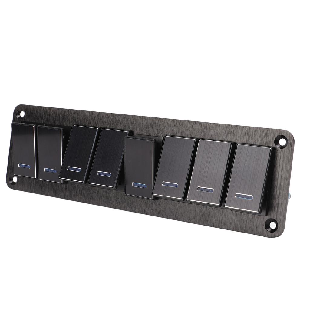 8 Gang Rocker Switch Panel 12‑24V Aluminum Alloy 3 Pin Blue LED Toggle On Off Light Control for Car RV Motorcycle Bus