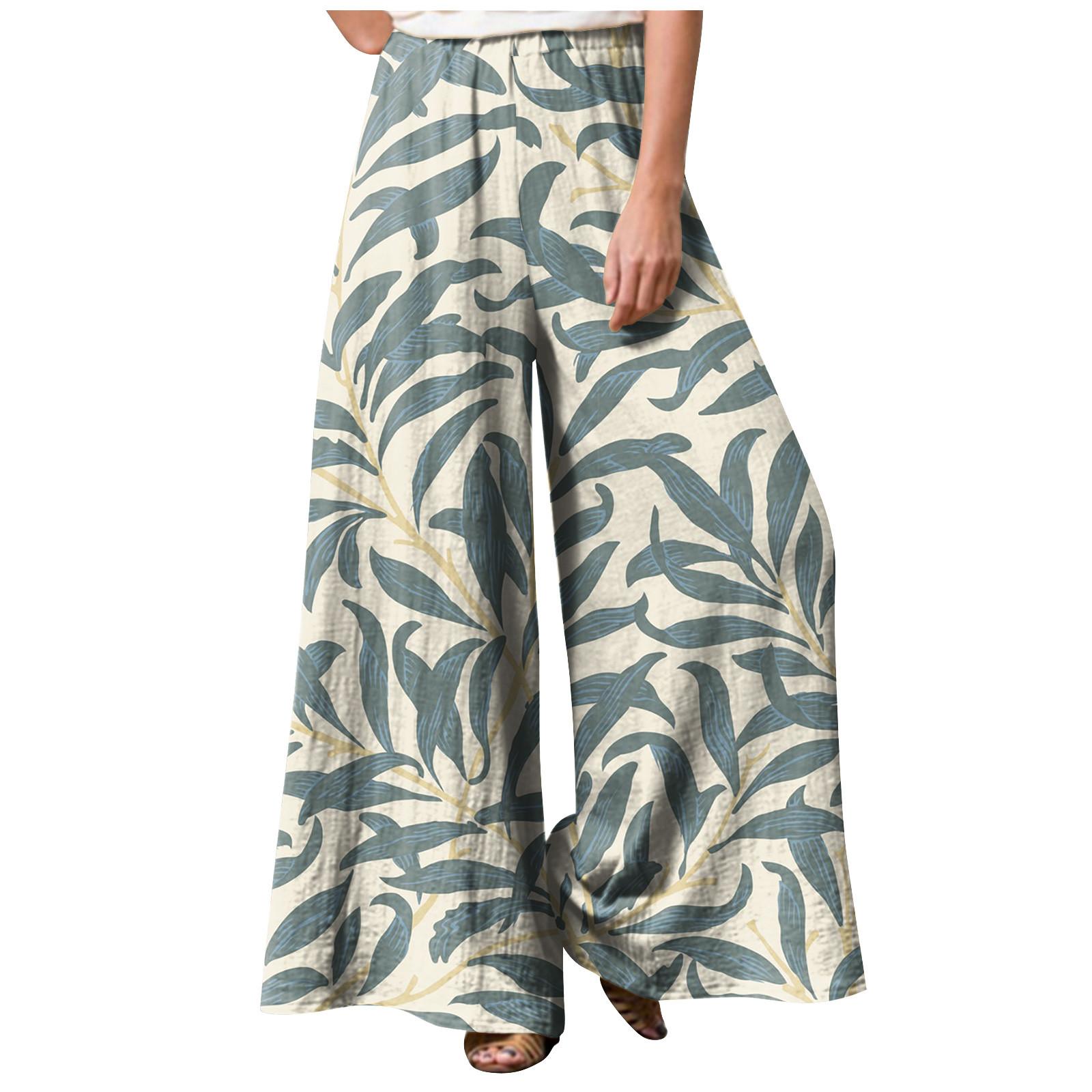 

Fashion Women s Printed Stitching Breathable Casual Loose Pants S зелений
