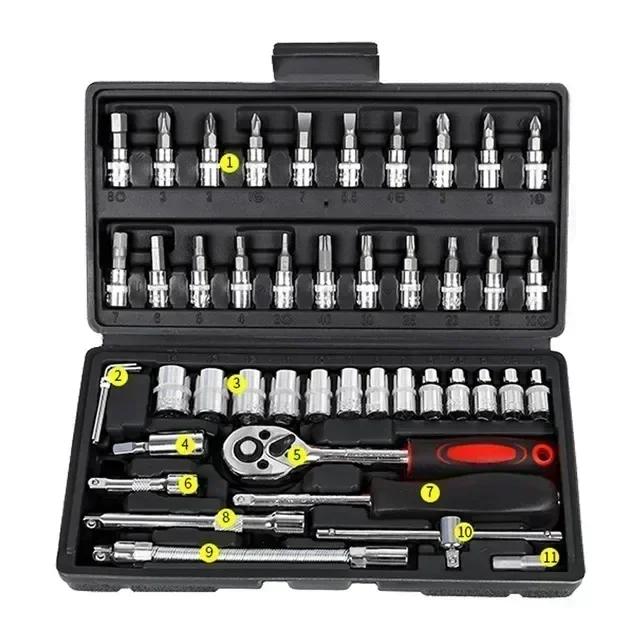 46Pcs Wrench Set Tool Kit For Car Tool Screwdriver And Bit Ratchet Torque Quick Wrench Spanner Wrench Socket Key Hand Tools