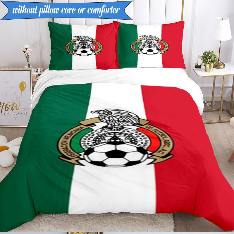 3PCS Mexico Football Team Emblem Printed Soft Bedding Set,Including 1pc Duvet Cover And 2pcs Pillowcases Perfect for Bedroom, Dormitory, Fan gift