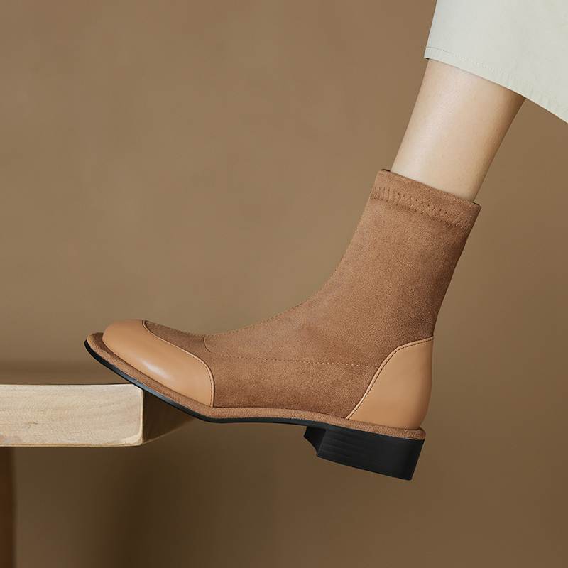 Krazing Pot Flock Autumn Winter Shoes Low Heels Size 43 Stretch Boots Back Preppy Style Street Wear Elastic Ankle Boots