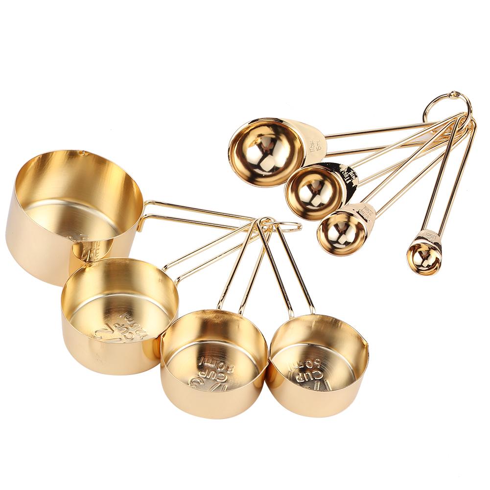 8Pcs Stainless Steel Measuring Cup Spoon Set with Scales Home Kitchen Baking Accessory