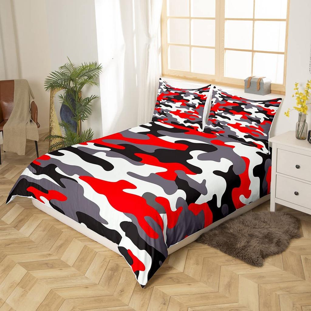 Red Camouflage Pattern Duvet Set Three-Piece Set Bedding Bedroom Decoration