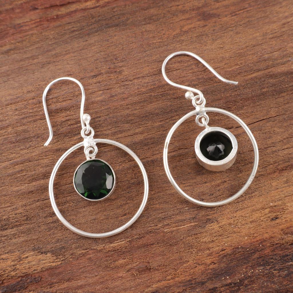 Green Tourmaline Gemstone 925 Sterling Silver Jewelry Handmade Earrings 1.60" EE-5-41