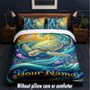 Mermaid Underwater Theme Custom Text Or Name 3Pcs Bedding Set,1 Flat Sheet & 2 Pillowcases Personalized Home Bedding