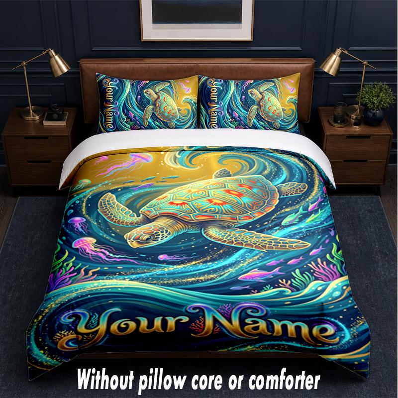 Mermaid Underwater Theme Custom Text Or Name 3Pcs Bedding Set,1 Flat Sheet & 2 Pillowcases Personalized Home Bedding