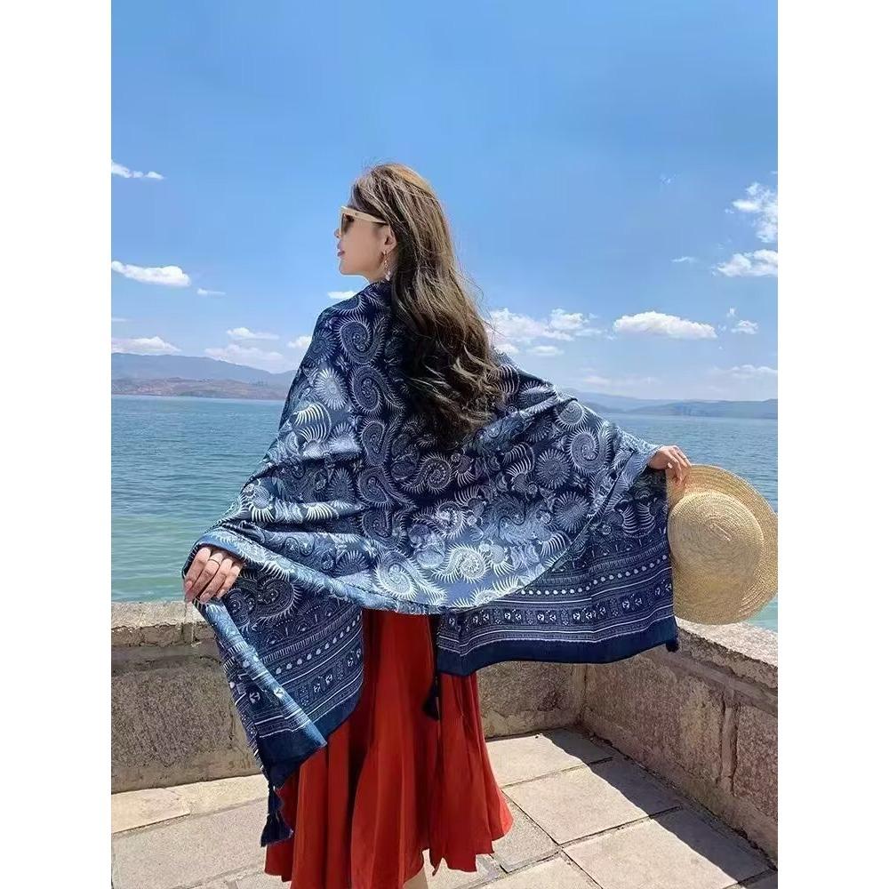 Chaka Salt Lake Great Northwest Tourism Ethnic Style Scarf Silk Scarf Women'S Summer Seaside Beach Shawl Sunscreen Thin