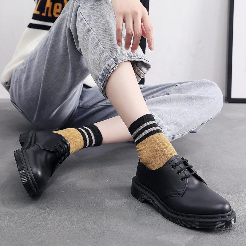 1 Low-top Martin Small Leather Shoes Women's Large Size Pure Black Round Head Men's Couple Casual Tooling Shoes