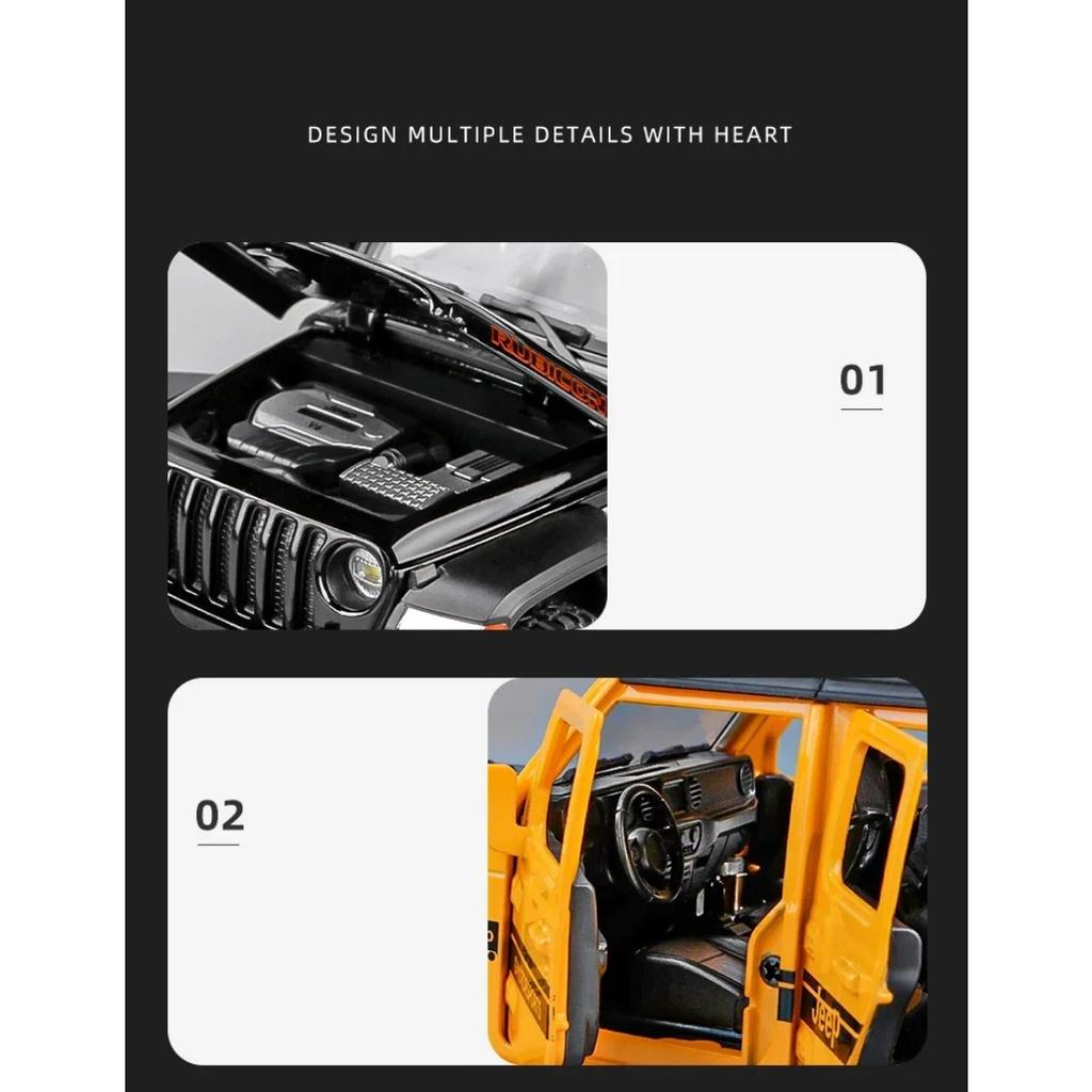 1/22 Jeeps Wrangler Rubicon Alloy Model Car Toy Diecasts Metal Casting Pull Back Sound and Light Car Toys for Children Vehicle