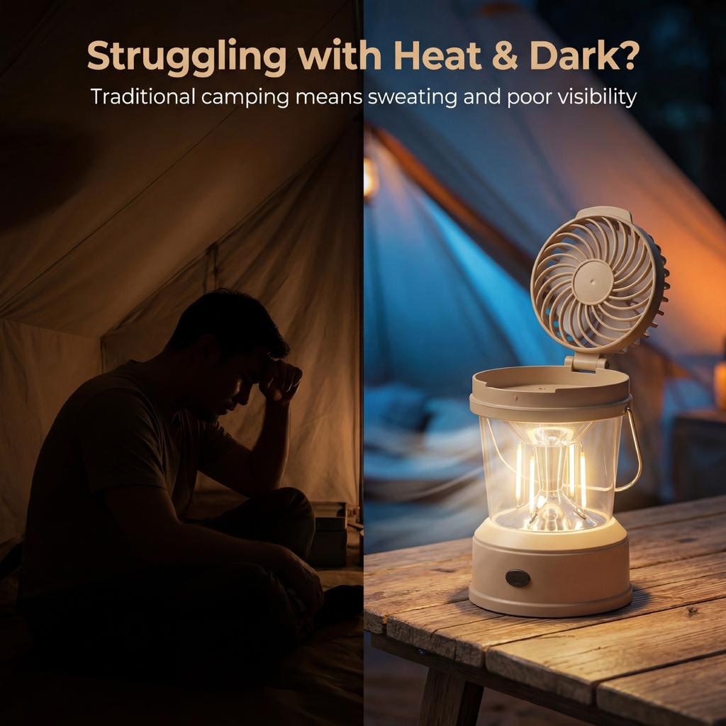 Camping Lantern Fan Tent Light with Fan Folding Handheld Bright LED Outdoor Lantern