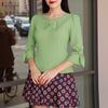 ZANZEA Women Casual Round Neck 3/4 Sleeve Elegant Blouse