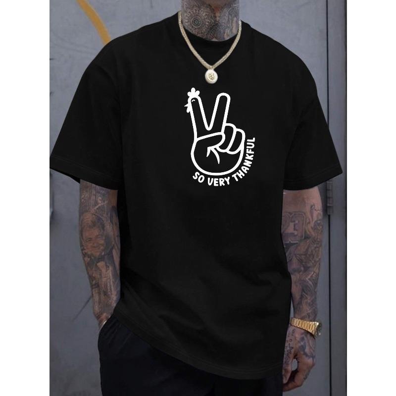 European Size Men'S New Stylish And Personalized Short-Sleeve T-Shirt for Thanksgiving Featuring a Turkey Letter Print, Perfect for a Cool,Fashionable