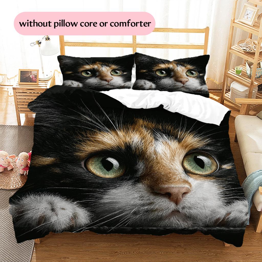 Calico Cat Pattern Bedding Home Decoration Birthday Gift (1 * duvet cover + 2 * pillowcase, without core)