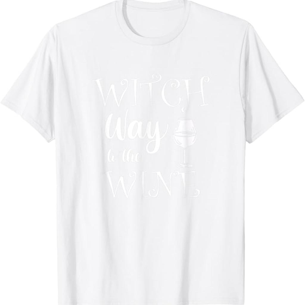 Funny Witch Way To the Wine TShirt  Witch Coven Costume Party Outfit Wine Lover Gift with Witch  Wine Graphic