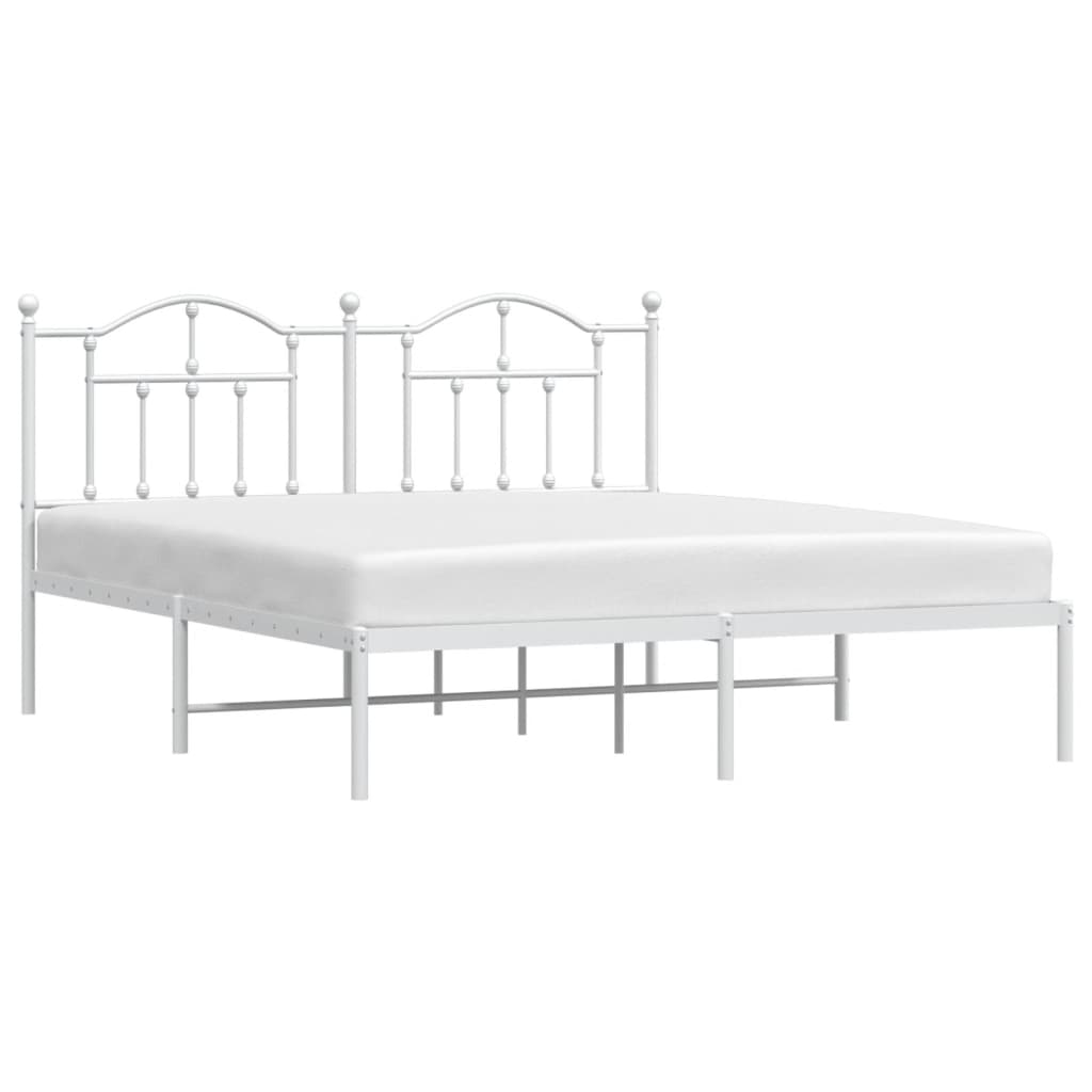 Metal Bed Frame with Headboard White 180x200 cm