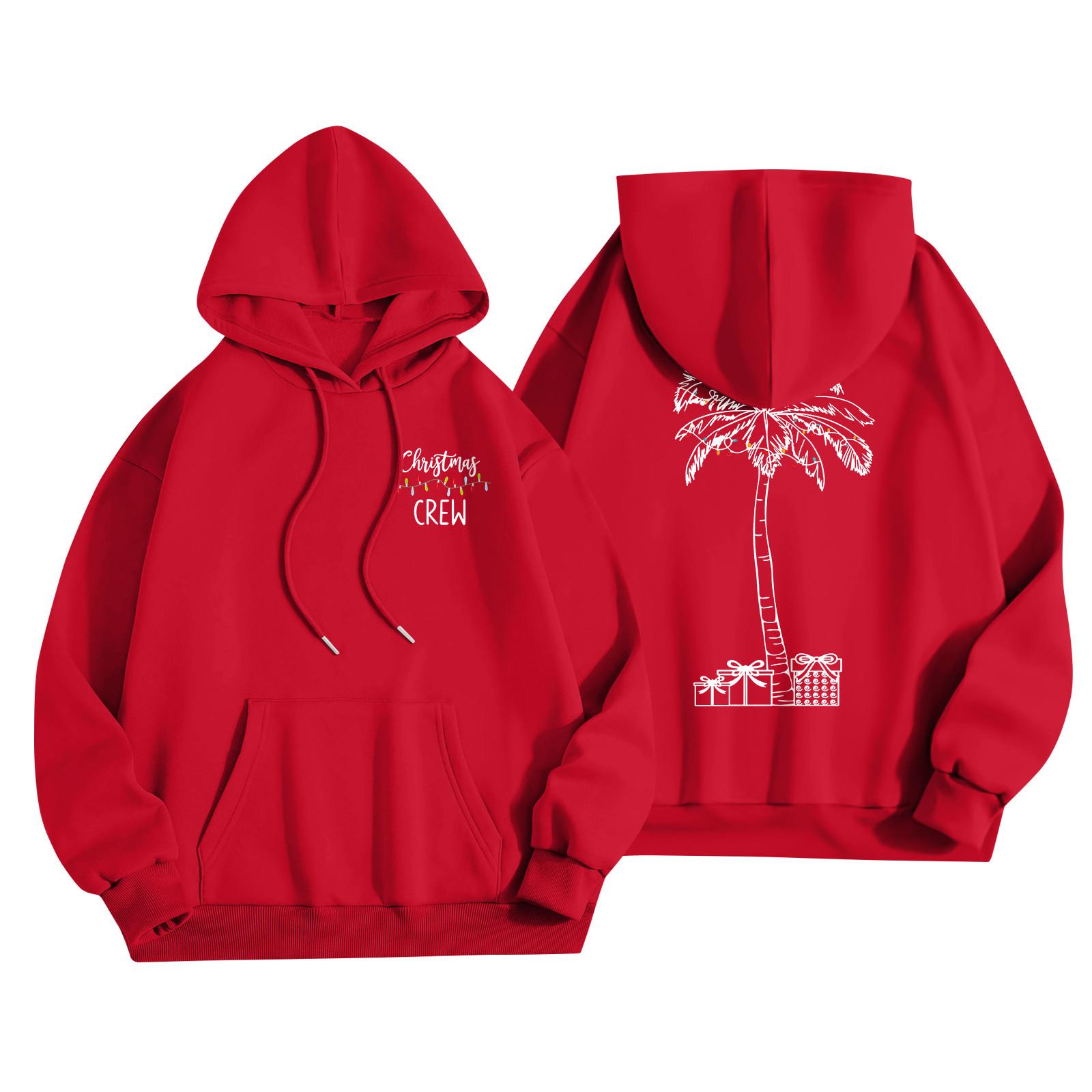 

Женская мода, легкий женский свитер с длинными рукавами и карманами, рождественская толстовка с капюшоном XL красный