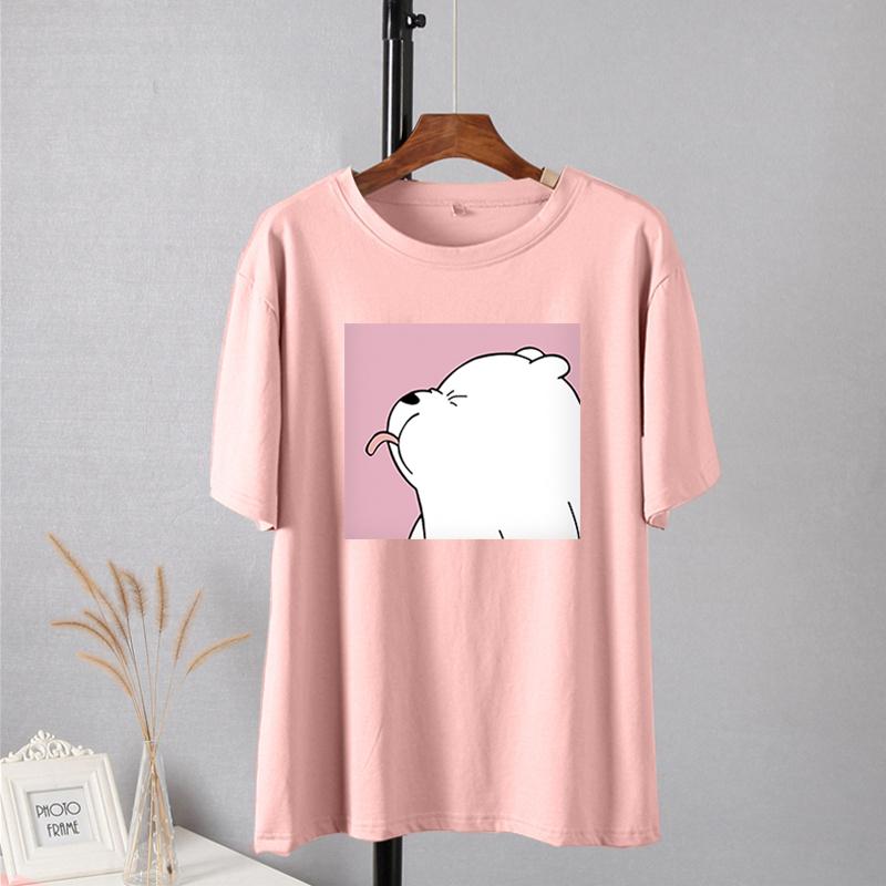 Shellsuning Summer Cute Printed Cotton T Shirt Women Loose Short Sleeve Trend Tees Female Casual Streetwear All-match Basic Tops