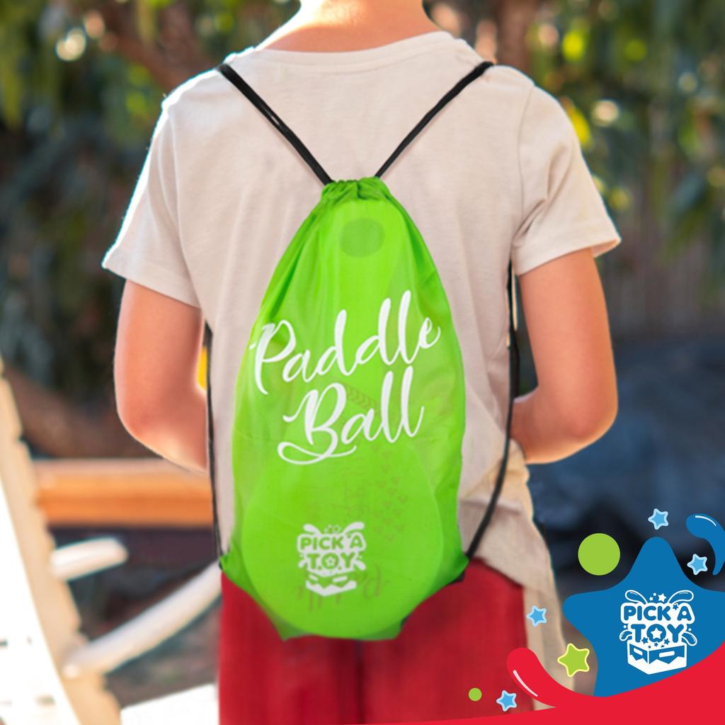 PICK A TOY Wooden Paddle Ball Toys of with Green Carry Bag Indoor Outdoor Fun and Classic Paddle Ball Game for Boys and Party Favor Toy for Ages 4 and