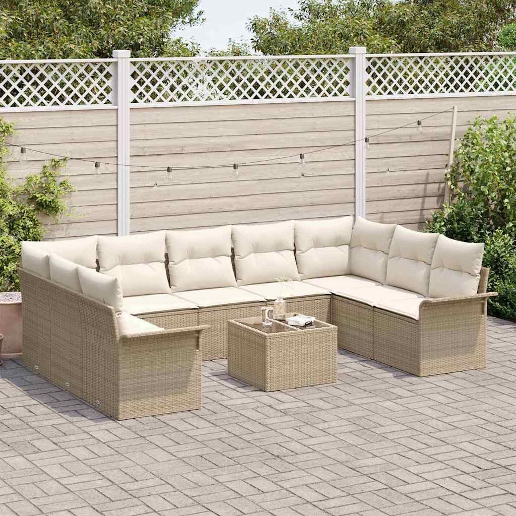 Garden Sofa Set with Cushions 10 pcs Beige Poly Rattan