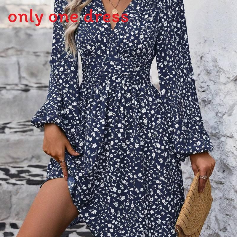 Polyester Vneck Lantern Sleeve Dress With Pleats For Casual And Party Wear