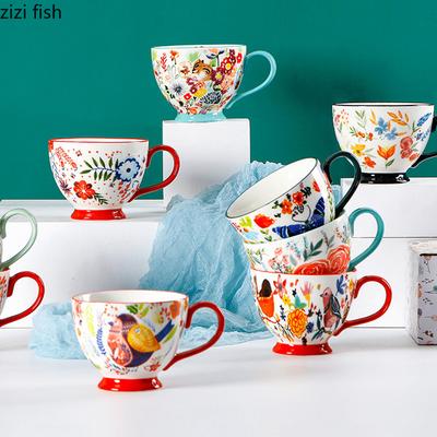 Amerikanische Keramiktasse Kreatives handgemaltes Muster Frühstückstasse Kaffeetasse Safttassen Milchtassen Haushaltsteetasse Wasserbecher