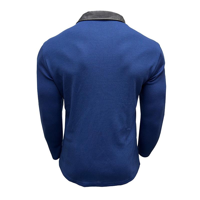 Autumn New Men's Long-sleeved Waffle Polo Shirt Fashion Men's Lapel T-shirt Tops