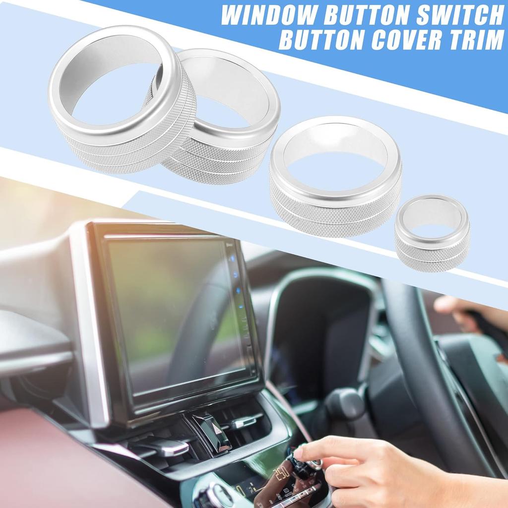 AC Volume 4WD Switch Knob Cover for Toyota Tundra 2014-2021 Aluminum Alloy Silver Tone (Set of 5)