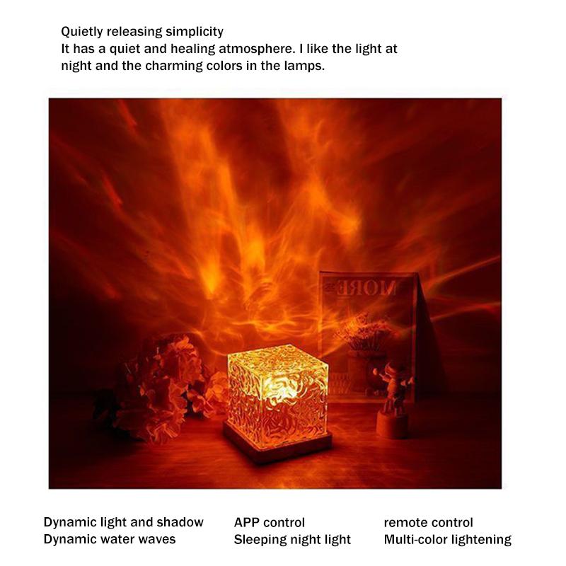 Rotating Water Ripple Atmosphere Lamp Water Ripple Lamp Bedroom Bedside Flame Romantic Lamp Dynamic Square Desk Lamp