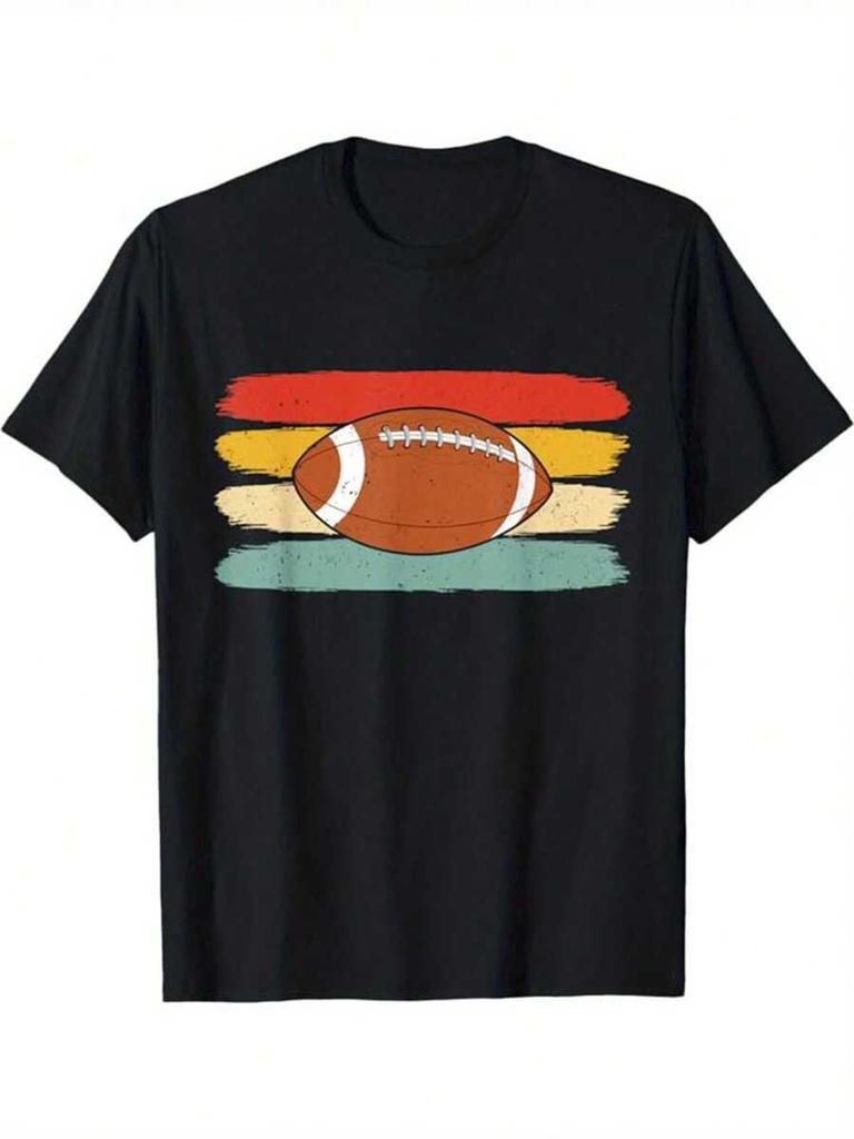 Football Pattern Printed T-Shirt, Spring And Summer Round Neck Short Sleeved Unisex'S T-Shirt
