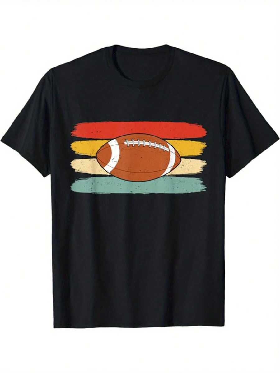 Football Pattern Printed T-Shirt, Spring And Summer Round Neck Short Sleeved Unisex S T-Shirt XL