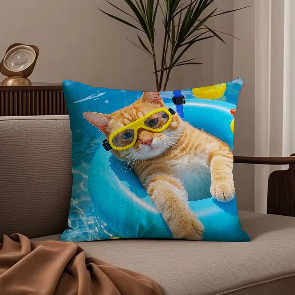 Funny Anime Cat&Dog Pillow Case Anti-dustmite Pillowcase Invisible Zipper Silky Short Plush Sofa Cushion Cover