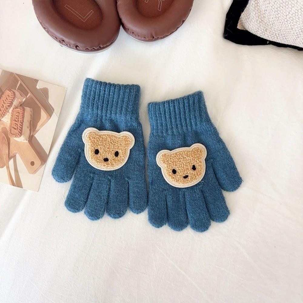 Full Finger Design Warm Gloves Knitted Material Cartoon Bear Gloves Warm Knitted Mittens For Girls