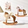 Wooden Rocking Horse Figurine with White Ribbon Decoration for Shelves and Tabletop Collectible Ornament Holiday Gift