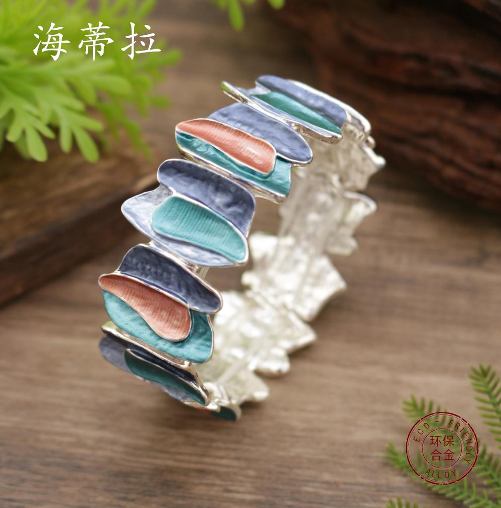 Neues Emaille geometrisches unregelmäßiges elastisches Armband, Damen übertriebenes geometrisches umweltfreundliches Legierungsarmband