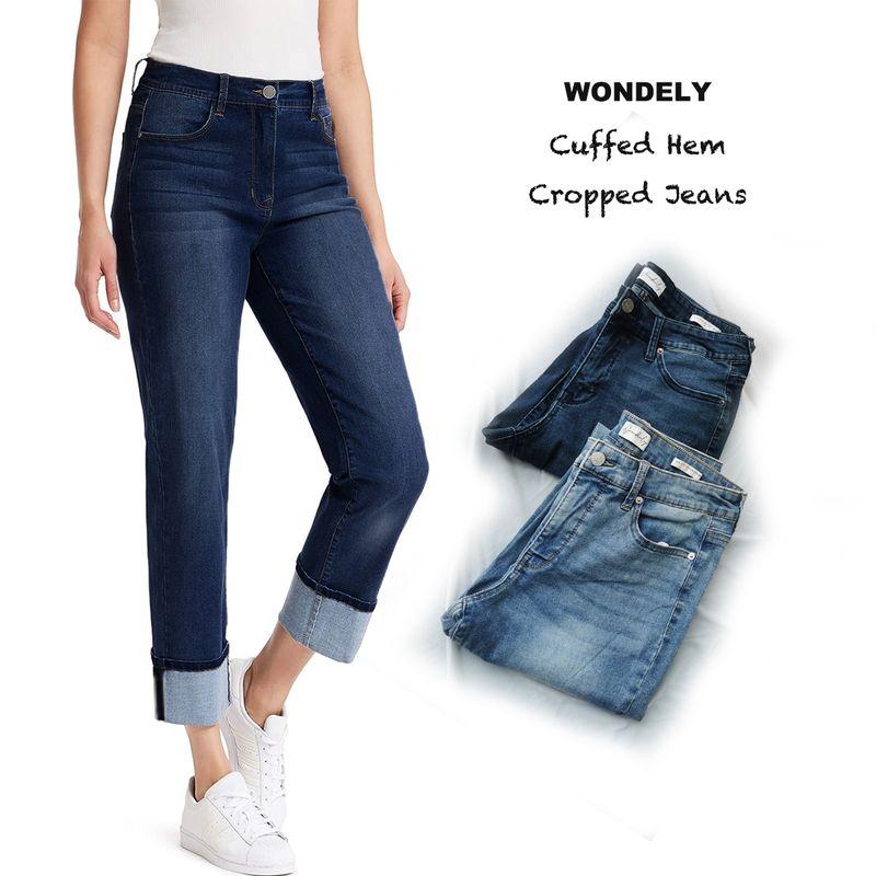 

20% off New Arrival Early Autumn Flanging High Waist High Elastic Girlfriend Plus Size Blue Slim-Looking Flanging Eight Points Straight-leg Cattle C product WD flanging 8 points Blue(X5Z1) 16