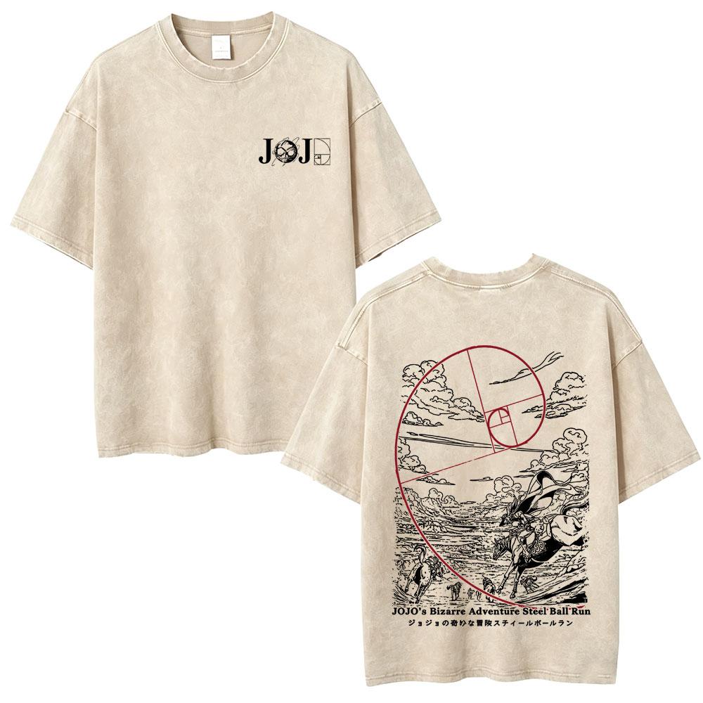 Anime Washed Vintage T Shirts Jojo Bizarre Adventure Tshirt Manga Giorno Giovanna Streetwear Men Women Casual Oversized T Shirt